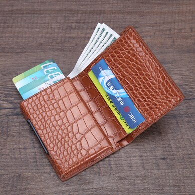tarjetero delgado de aluminio para hombre y mujer, billetera de Metal para portadores de tarjetas, paquete de tarjetas de identificación, Protector RFID: Eyuwen brown