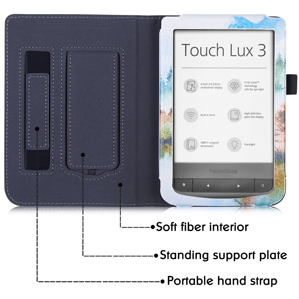BOZHUORUI Colorful Case for Pocketbook Aqua 2/Pocketbook 614/615/624/625/626/640/641 - with Hand Strap/Stand/Magnetic Closure