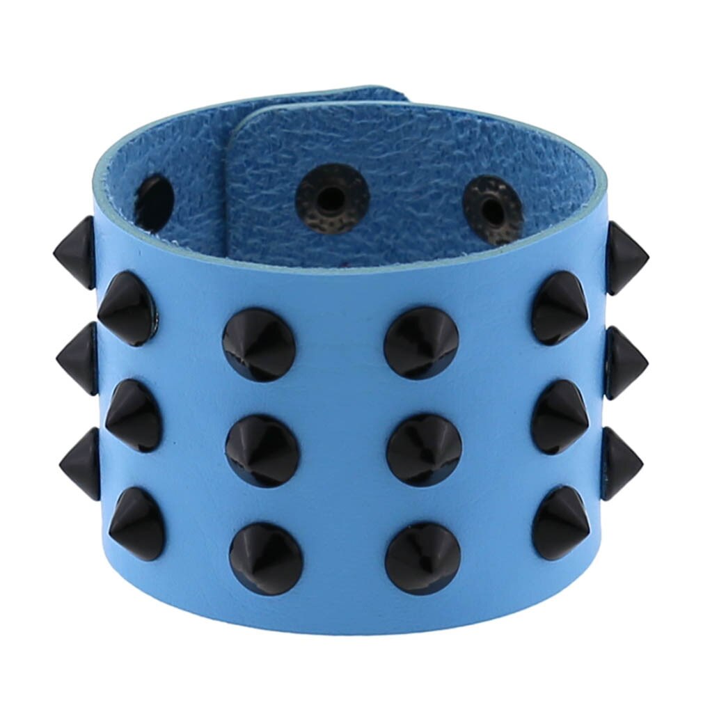 Bracelet gothique Punk Steam pour hommes, noir, blanc, rouge, en cuir pour femmes et hommes, bouton pression, bijoux: Light Blue