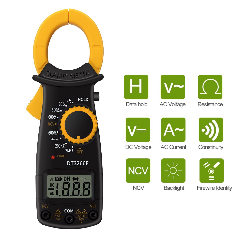 Digital Clamp Meter Multimeter Handheld AC Voltage Current Voltmeter Diode Resistance Non-contact Fire Wire Identification