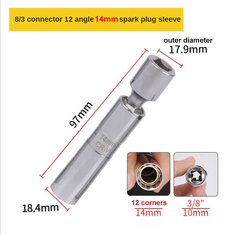 14mm verktyg för borttagning av tändstift, skiftnyckel, magnetisk hylsa, 3/8- tums 12-- punkts vridbar ljusnyckel 16mm 16mm magnetiska utdragbara tändstift: Ljusblå