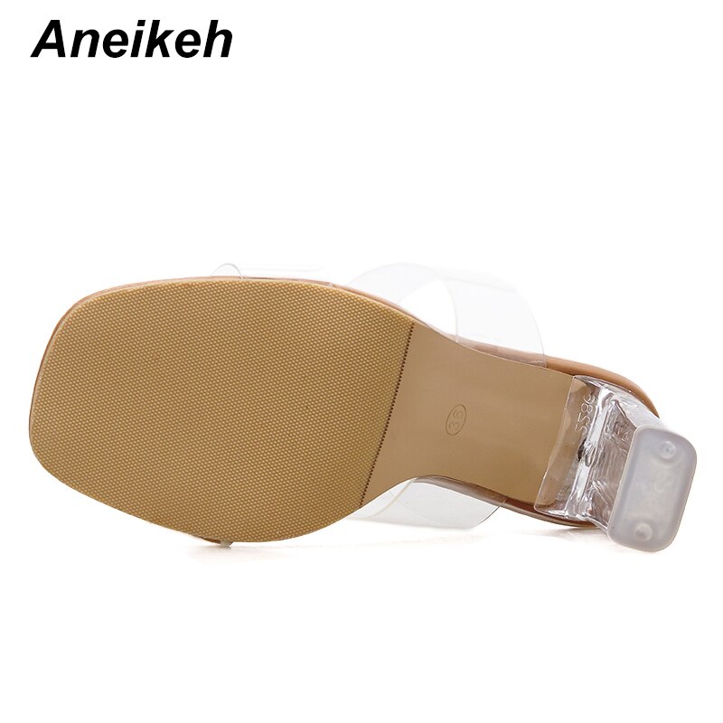 Aneikeh klare hæle hjemmesko sandaler sommersko kvinde gennemsigtige hjemmesko høje hæle pumps fritids flip flops muldyr