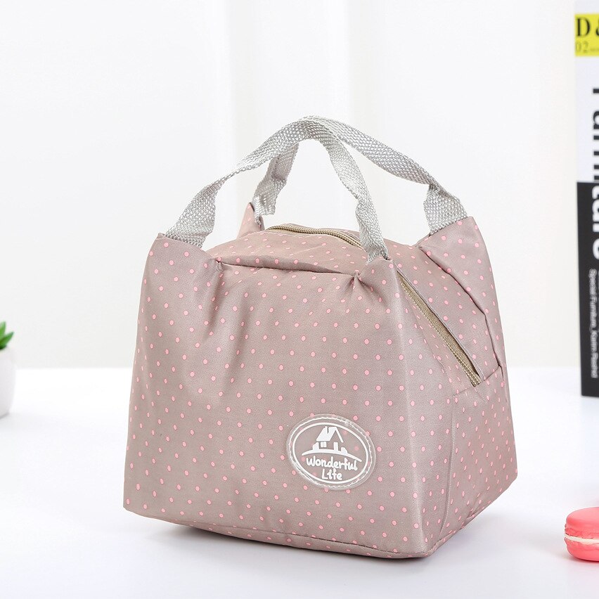 Volwassen Kinderen Cool Schooltas Lunchbox Draagbare Reizen Thermische Geïsoleerde Koeltas Lunchbox Picknick Carry Tote Pouch: Gray Dotted