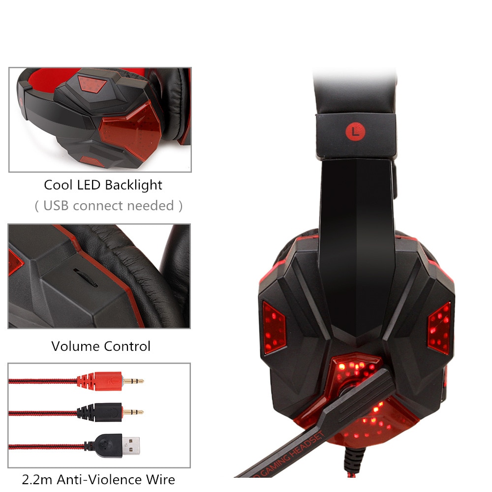 Profissional led luz gamer fone de ouvido para computador ps4 gaming fones de ouvido estéreo baixo ajustável pc com fio fone de ouvido com microfone presentes