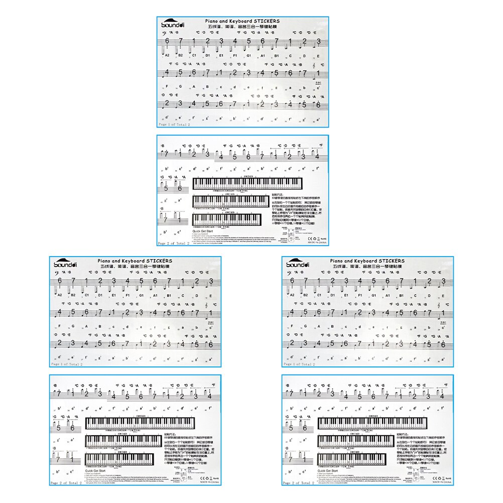 3 Sheets Beginner Learning Practical Piano Keyboard Stickers Simple Decals