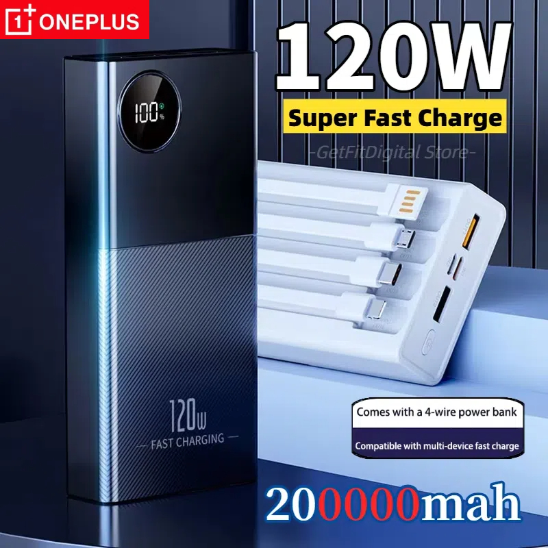 ONEPLUS 200000mAh Power Bank 120W Super Fast Charge Portable Charger Built in Cables LED Digital Display For iPhone Xiaomi IOS