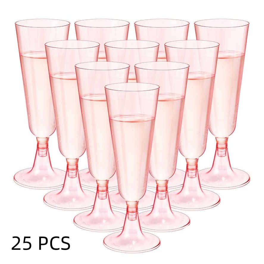 25 Champagne Glasses Disposable Cocktail Glasses Plastic Red Wine Glasses Tall Glasses Gold Powder Martini Glasses Party Bar: Pink
