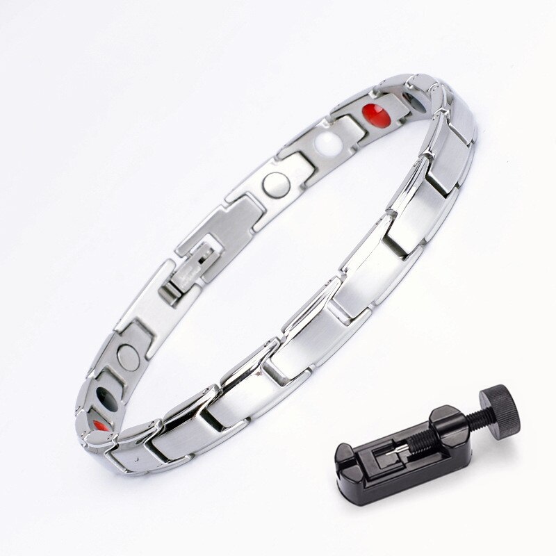 7mm breite magnetarmbänder für damen und herren, gesundheitsschmuck, titanstahl, herrenarmbänder, armreifen, Germanium-armbänder: Silber-w-werkzeug