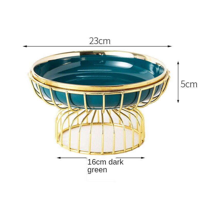 Keuken Keramische Fruitschaal Met Gold Iron Art Houder Snack Dienblad Kom Party Droog Voedsel Display Stand Fruit Snoep planken: Green 23CM