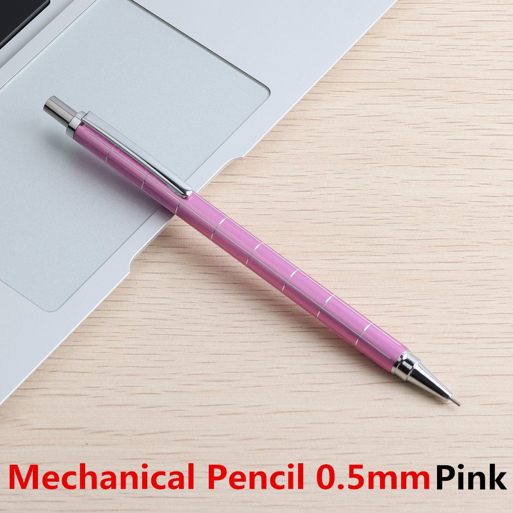 Metal Mechanical Pencils 0.5 0.7mm HB Lead Holder Drafting Drawing Pencil For School Office Leads Writing Stationery Pens: Pink Writing 0.5mm