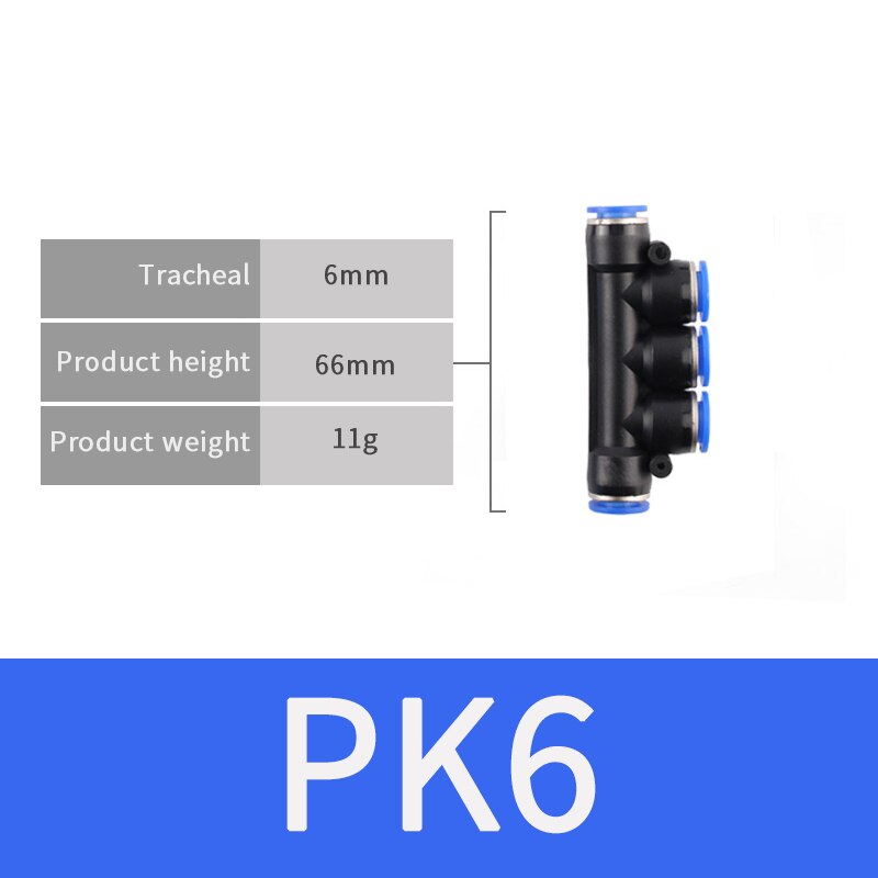 Pneumatic fittings five-way connector PK 4mm-12mm air water hose tube one-touch straight plug plastic quick connector fittings: PK6