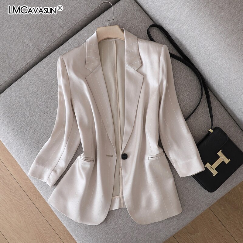 LMCAVASUN Japan gloss triacetate satin Small suit jacket Women's slim suit