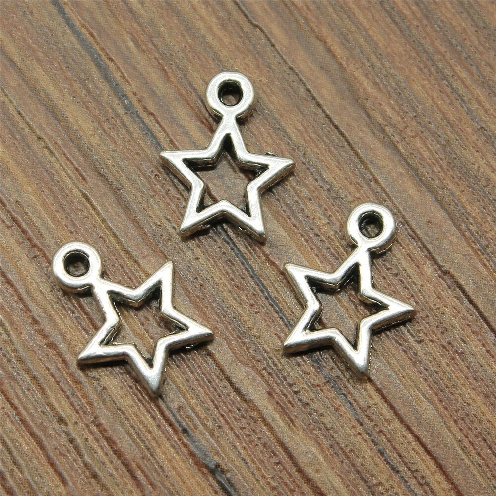 Charms Hollow Star Diy Sieraden Bevindingen 50 stks/partij Oud Zilver 0.5 inch (12mm) Hollow Star Charms