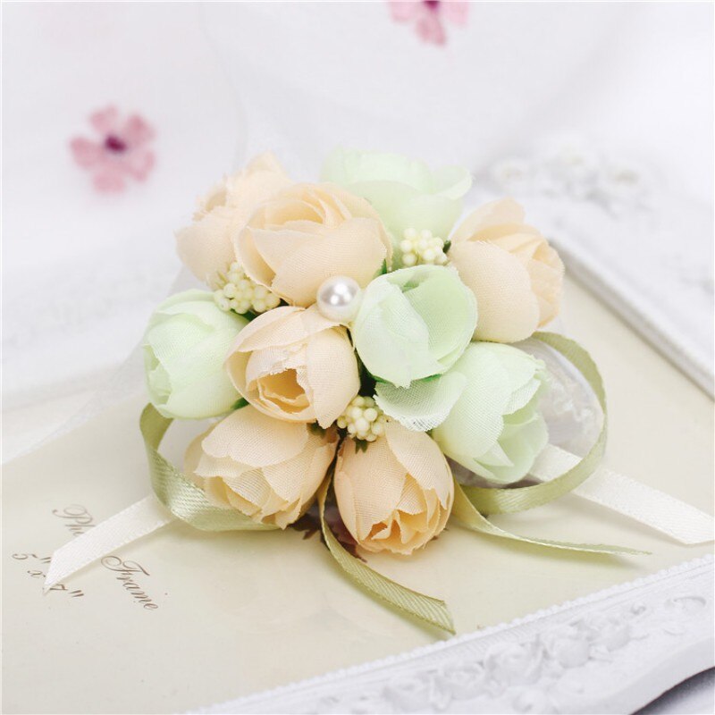 10pcs/lot Wrist Flowers Prom Wrist Flower Girls Bridesmaid Hand Flowers Wrist Corsage Bracelet Lace-up Flower Wedding Supply: C