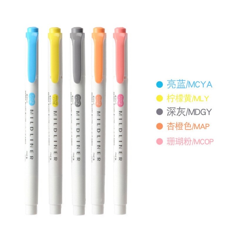 Mildliner-Set de rotuladores de doble punta, artículo de papelería japonesa, marcador para dibujar con colores, bolígrafos para la escuela, suministros para la oficina, 5 unidades por juego: 5pcs C