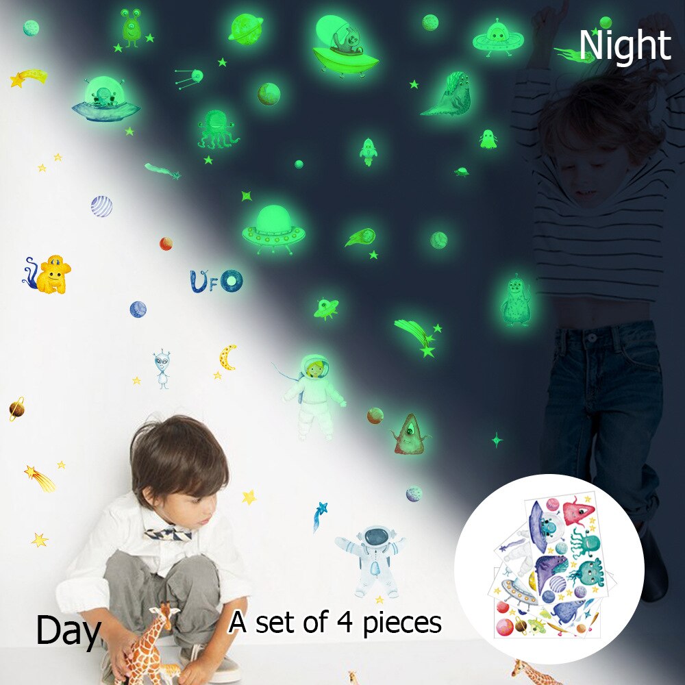 Ruimte Astronaut Alien Gloeiende Stickers Set Home Decor Muur Glow In Dark Sticker Slaapkamer Baby Woonkamer Decoratie: YGP036 Green