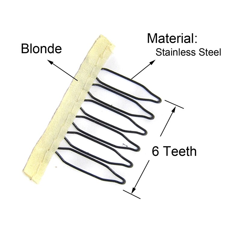 25Pcs Rvs Pruik Kammen Voor Pruik Caps Goedkope Clips Voor Pruik Stalen Vork Pruik Accessoires Zwart Clips Voor hair Extensions: 6 Teeth Blonde