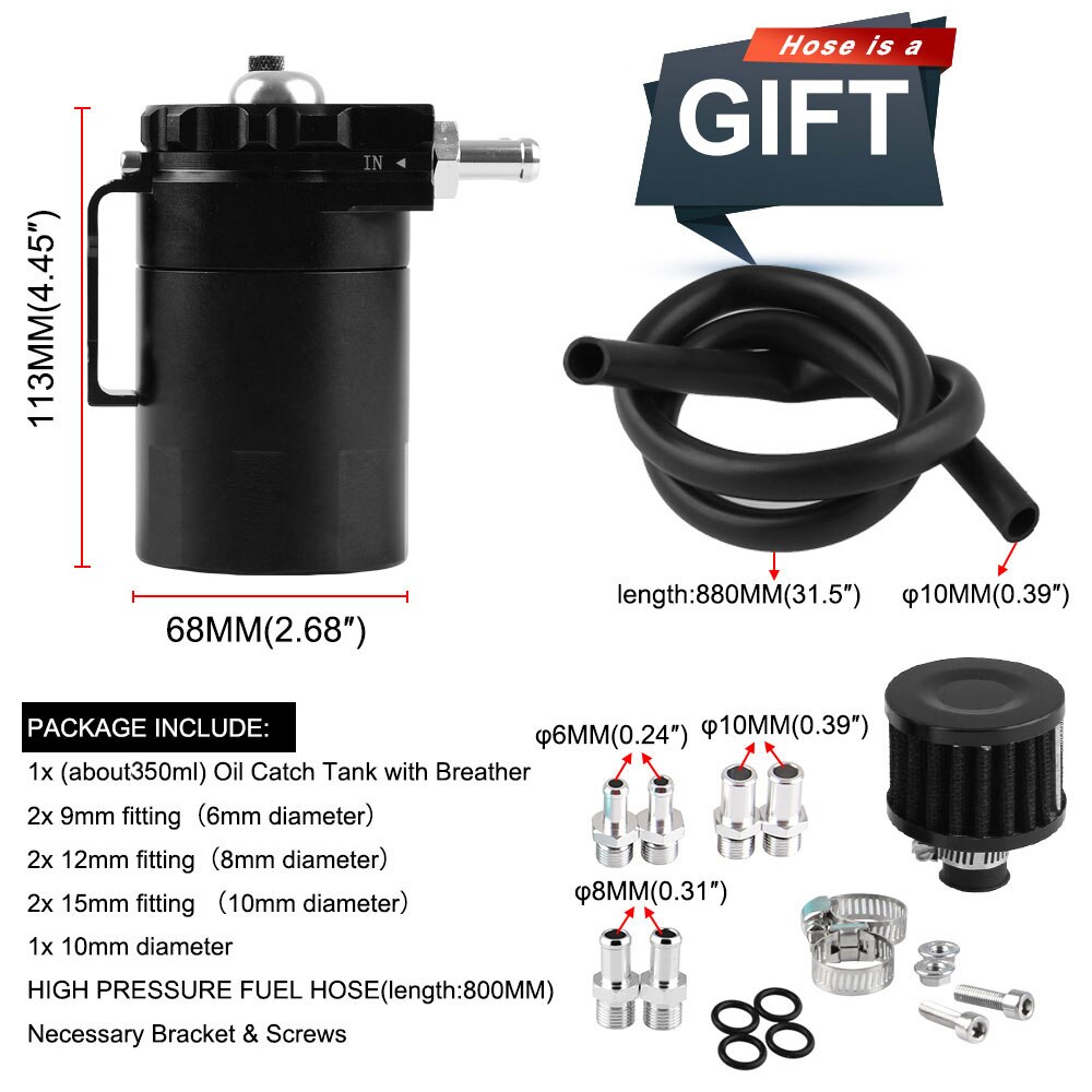 Oil Catch Can Tank with Breather Tank Reservoir Filter Baffled Aluminum Universal OCC025 Universal Baffled