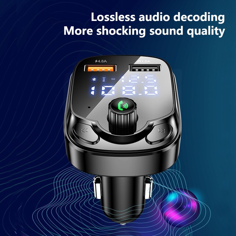 Bluetooth 5.0 Wireless FM Sender 4,8 A Dual USB Autoradio Modulator MP3 Player Freisprecheinrichtung Schnellladeadapter für Auto