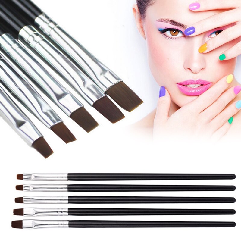 Elecool Professionele 5 Stks/set Beauty Nail Art Salon Acryl Uv Gel Salon Pen Flat Brush Kit Puntjes Tool