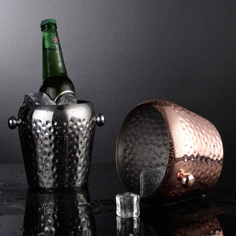 Gyllene färg rostfritt stål bar is hink två handtag champagne hink vin spotta vin fat behållare ktv club bar vin rack