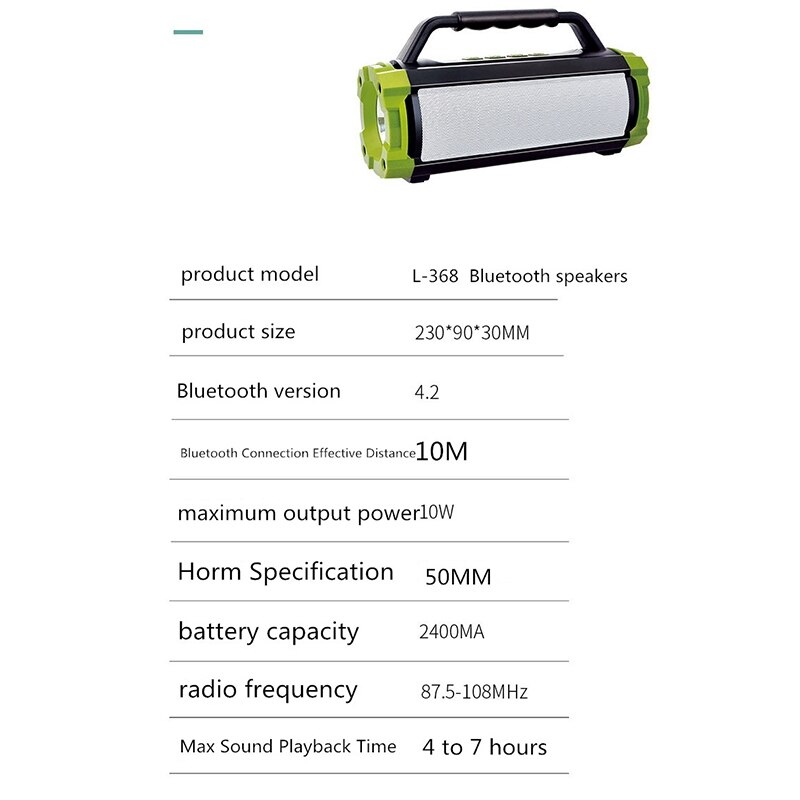 Multifunction Bluetooth Speaker FM Radio Portable Outdoor Mp3 Player Stereo Speaker Support USB TF Card AUX Flashlight