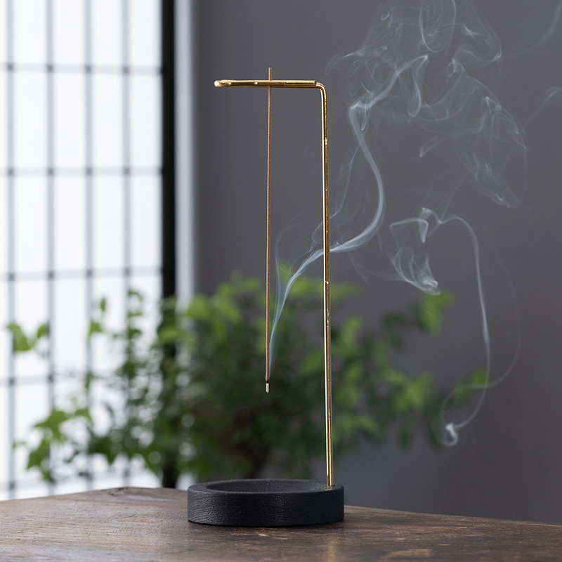 Quemador de incienso al revés , soporte para palitos de incienso, bandeja de incienso redonda de madera, adorno para dormitorio, manualidades de decoración de Yoga para el hogar: Borgoña