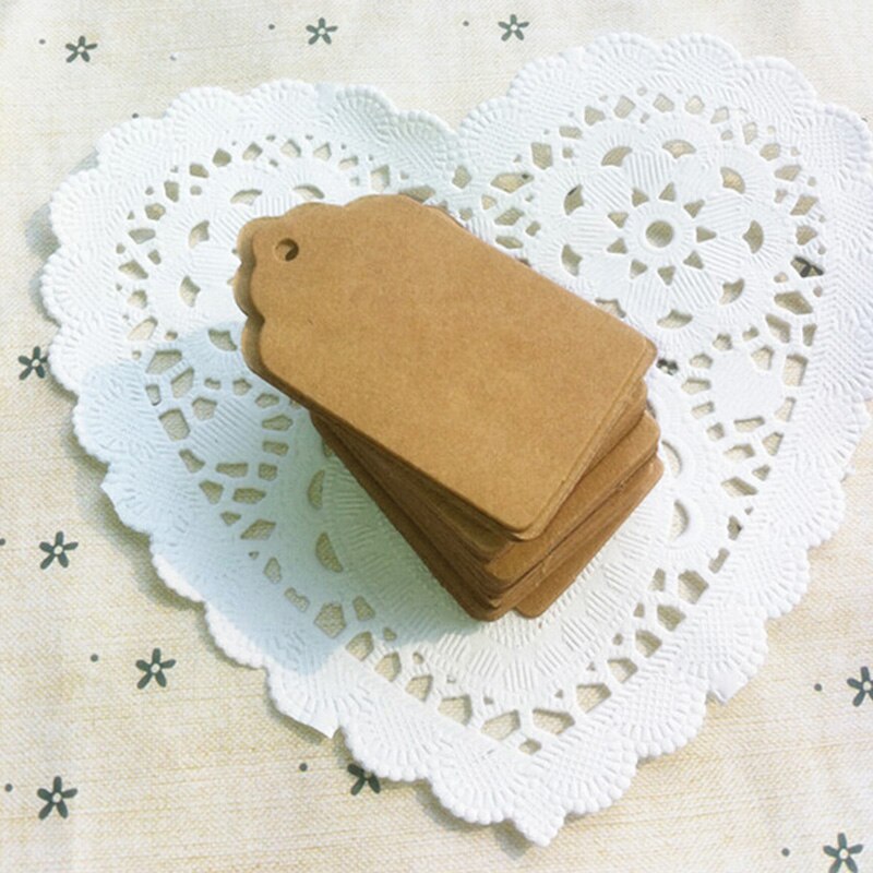 Etiquetas de papel Kraft de 100 Uds. De 5x3cm, etiquetas de encaje marrón, etiquetas para de boda o , etiquetas para comida hazlo-tú-mismo, precio en blanco, etiqueta para colgar nombre