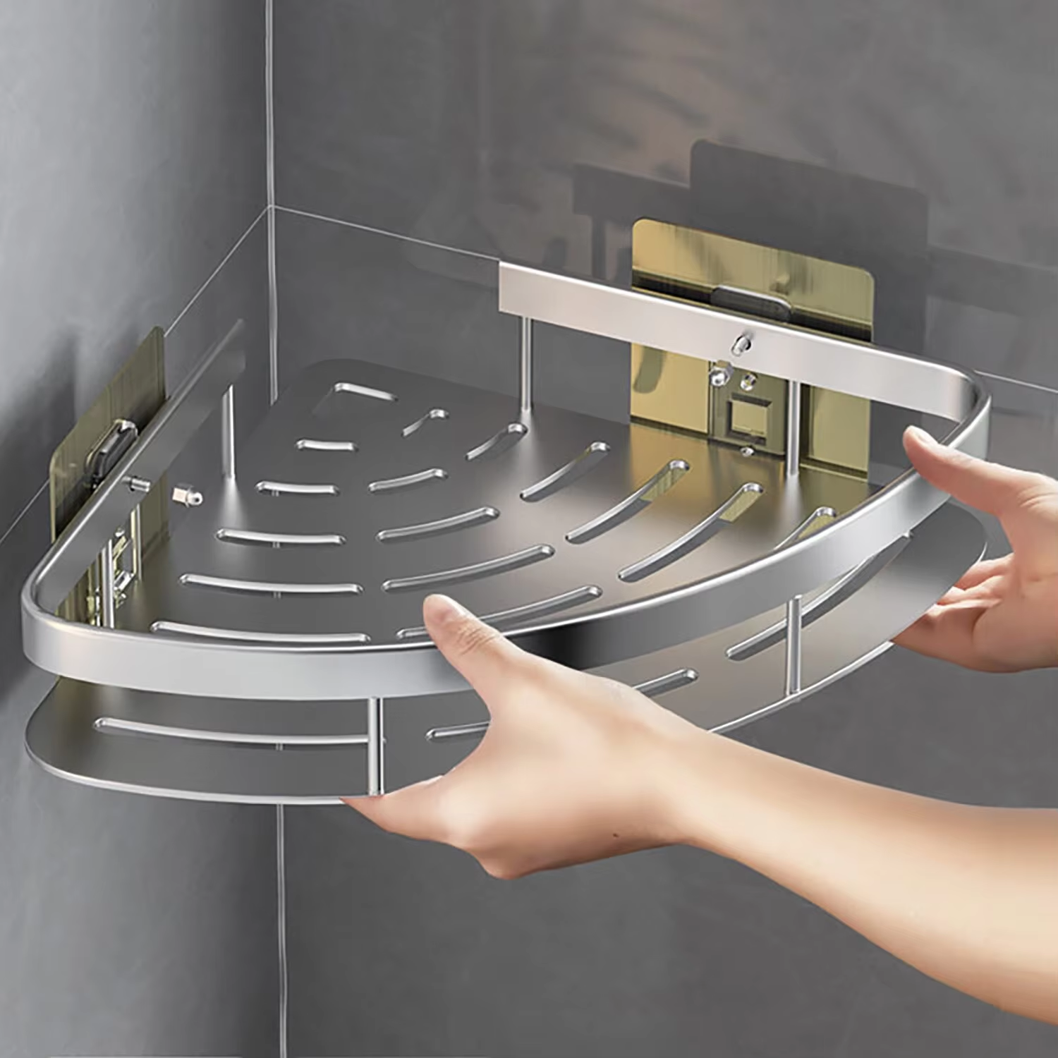 Driepotige rek aan de muur hangende hoek rechthoekige beugel aan de muur gemonteerde douche-shampoo rek badkamerrek handdoekenrek beugel