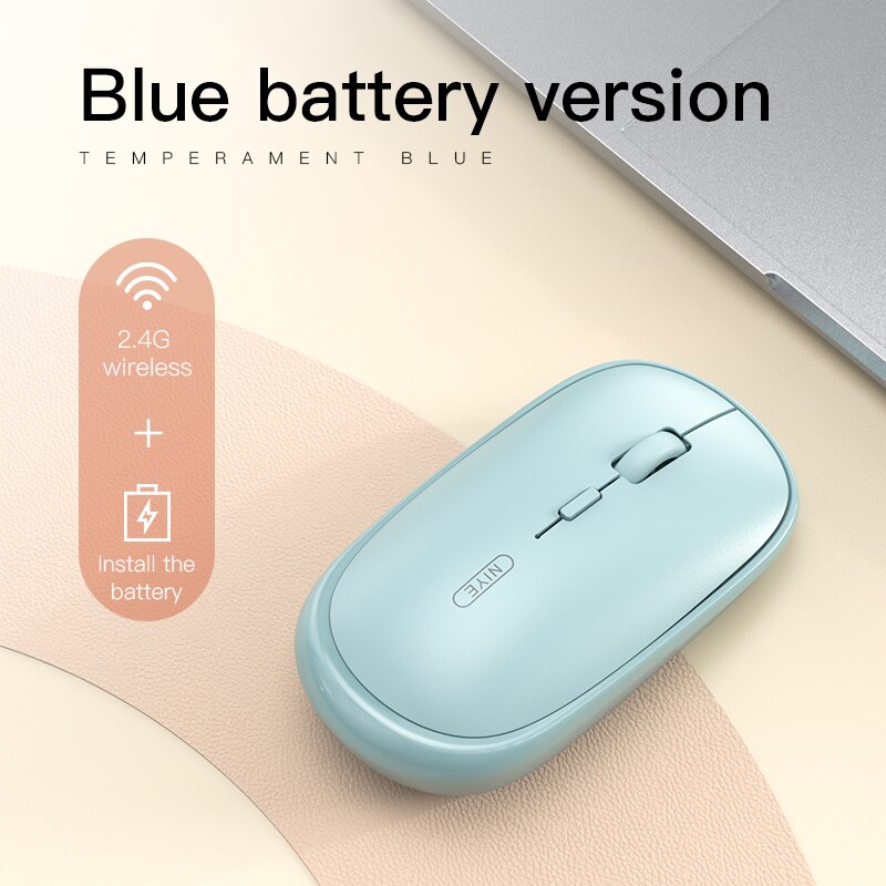 Niye Wireless Mouse 2.4GHz Pink Mouse Rechargeable Silent 1600 DPI Adjustable Computer Home Office Desktop Mice Wireless Mouse: Blue With Battery