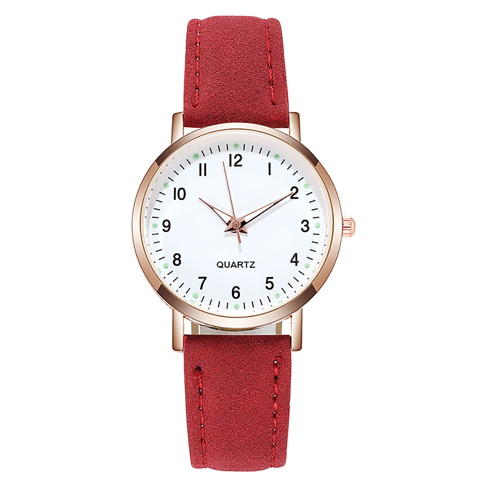 Dames Diamanten Bezaaid Lichtgevende Retro Vrouwelijke Horloge Lederen Riem Quartz Horloge Vrouwen Eenvoud Casual Decoratie Horloges: Rood
