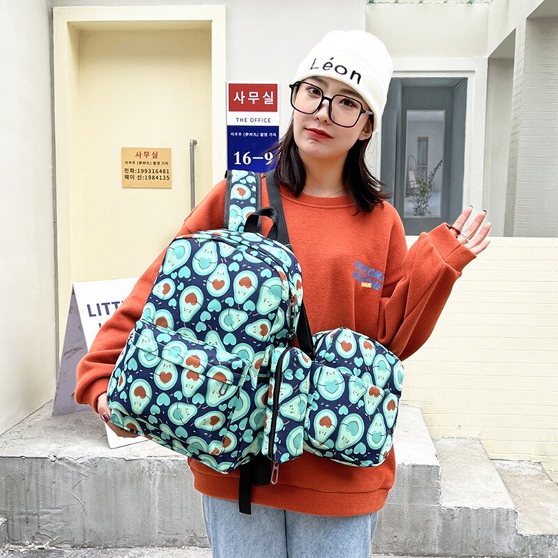 3 Stck einstellen Nette Avocado Frauen Rucksack Kawaii Schule Tasche Für Mädchen Große Kapazität Scoolbag lässig Damen Buch Taschen Oxford mochila