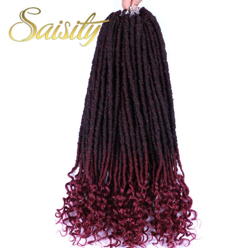 Saisity faux locs jumbo dreads flätor hårförlängningar 20 tum syntetisk mjuk naturlig loc frisyr virkat hår: T1b/ vinrött / 3 st / parti