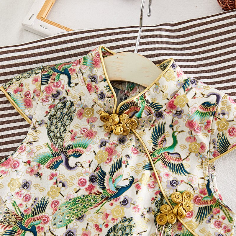 Letnie nowe sukienki dla dziewczynek kwiatowy niemowlę dziewczynka Weding impreza sukienka dzieci chińskie tradycyjne stroje Cheongsam