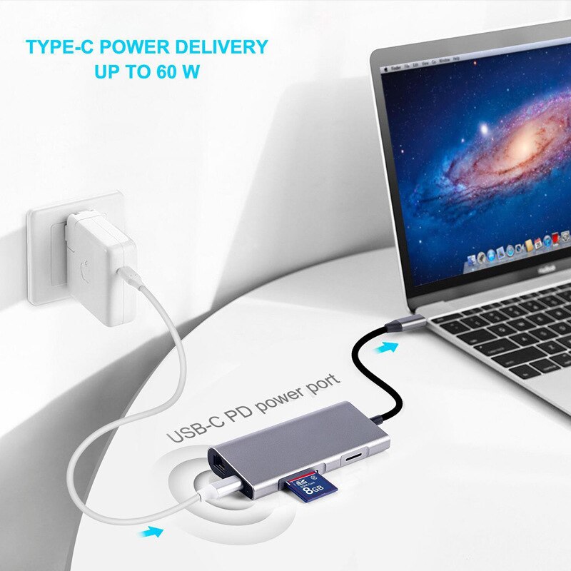 8 in 1 HDMI 3 USB3.0 port Typ C RJ45 Gigabit LAN PD TF SD slot Multi-funktion Typ C Docking station