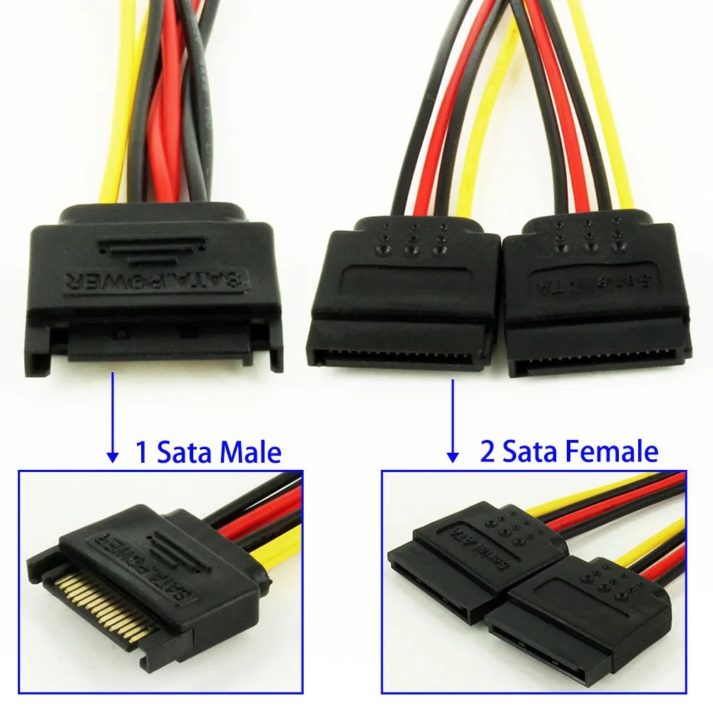 Coolcirc-Cable divisor de alimentación SATA Y, Cable de alimentación SATA macho a doble hembra de 15 pines, Cable de extensión Sata para disco duro HDD SSD