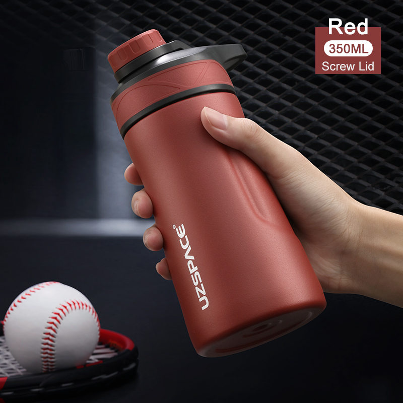 UZSPACE Thermos Stainless Steel Vacuum Flask Cup Portable Leakproof Travel Mug 2 Style Lid Thermo Bottle With Handgrip: Screw 350ml Red