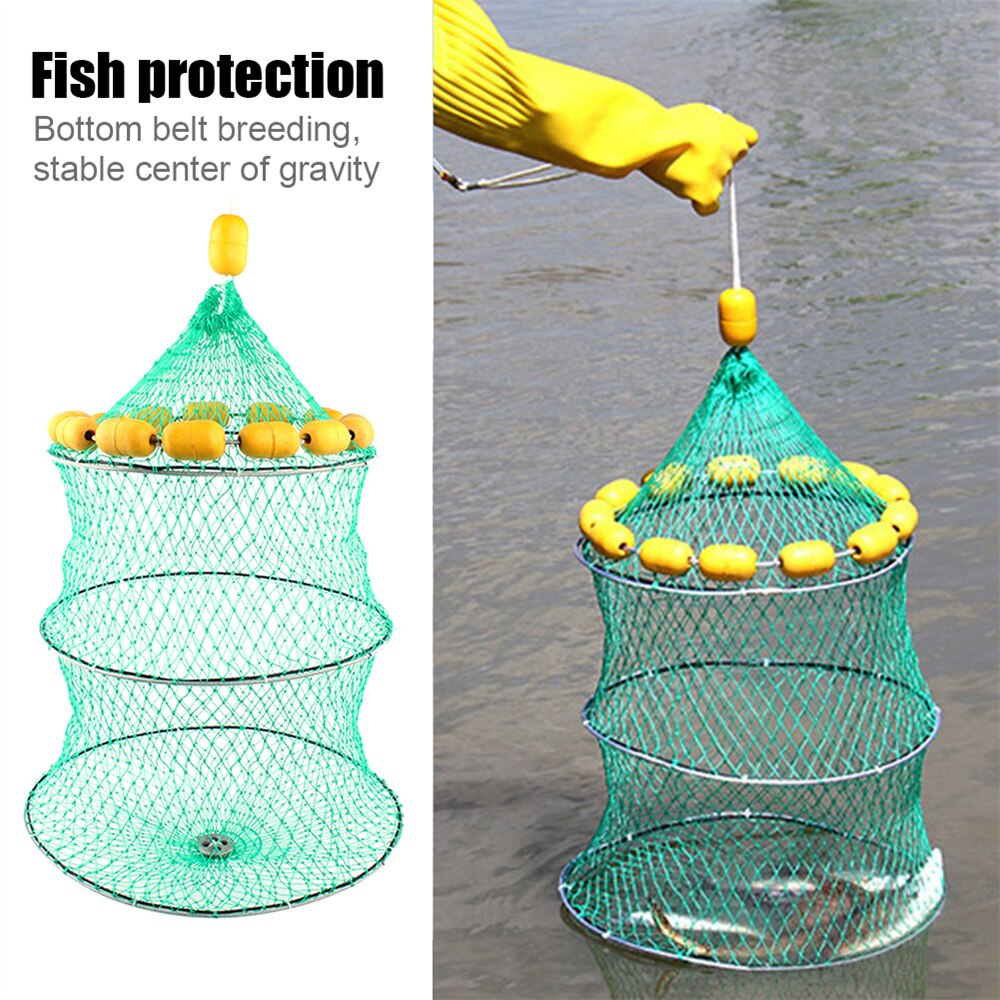Buoyancy Fishing Net Folding Multi-Floating Ball Fishing Net Steel Wire Mesh Crab Catching Trap Fish Network Fishing Accessories