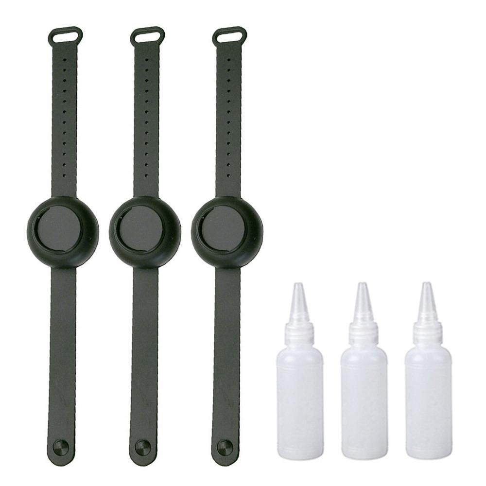 3PC disinfettante per le mani disinfettante braccialetto in Silicone braccialetto Dispenser per mani braccialetto indossabile distributore di gel idroalcollique: 3PC Black