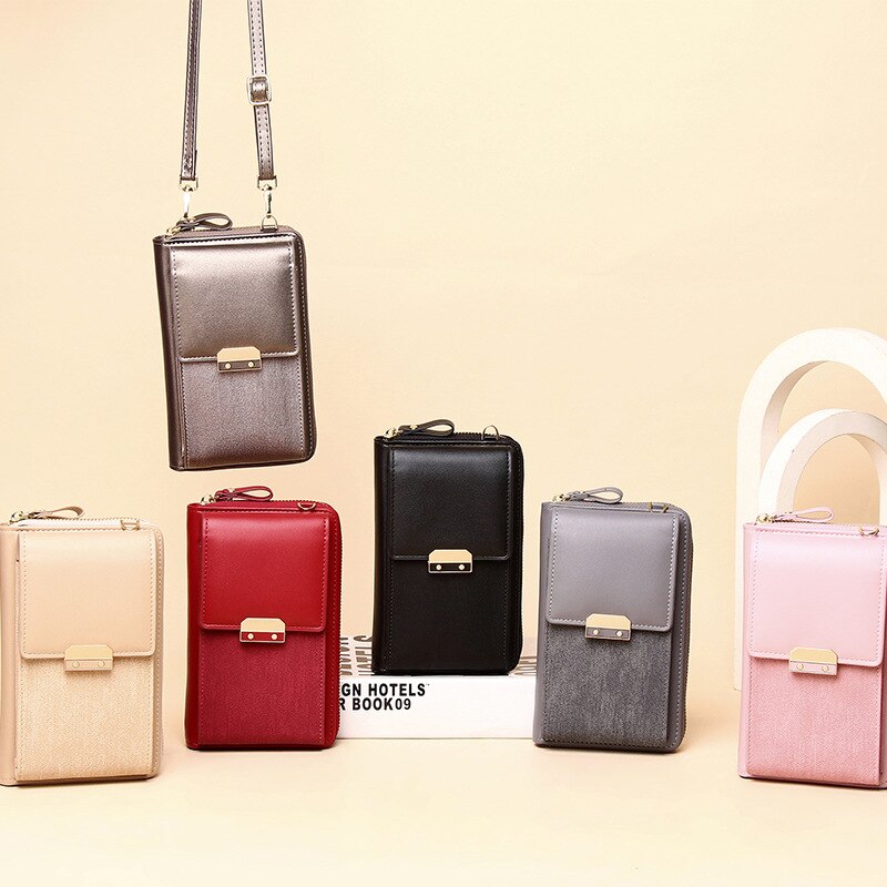 Women Messenger Bags Outing Shoulder Bag Mobile Phone Wallet Solid Color Small Mini Crossbody Bag Long Shoulder Strap