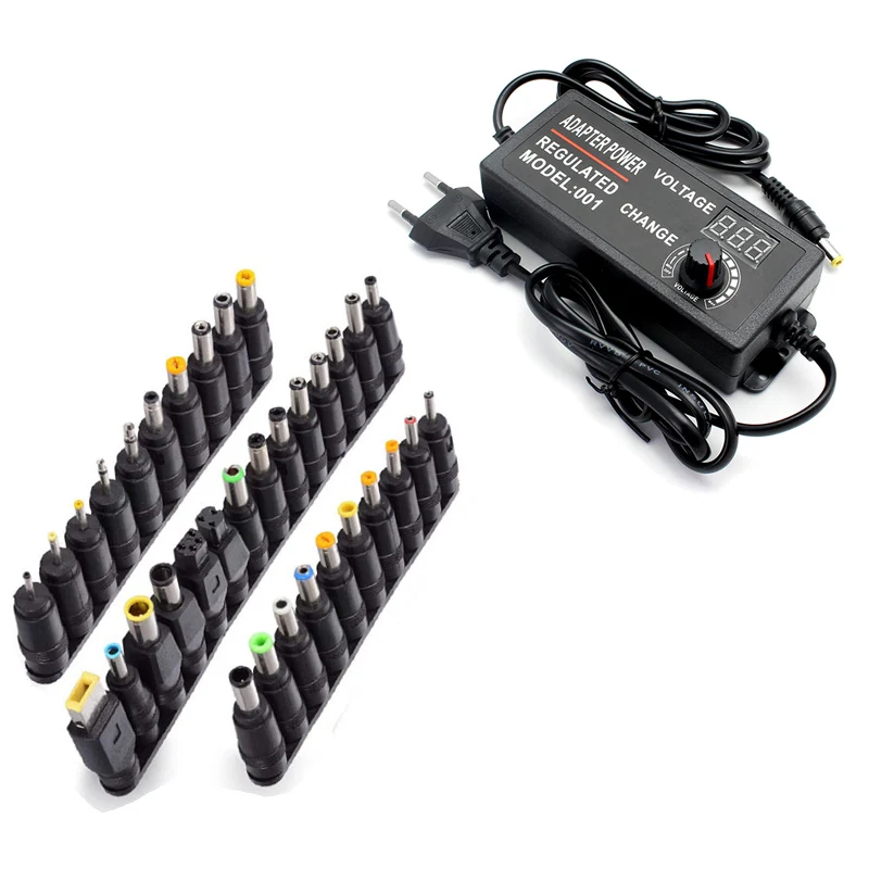 Dc justerbar strømforsyning 220v to 3v-24v 3a med skærm universaladapter med 8 stik 34 stik adapter led-belysningstransformer: Guld / 180-264 vakuum