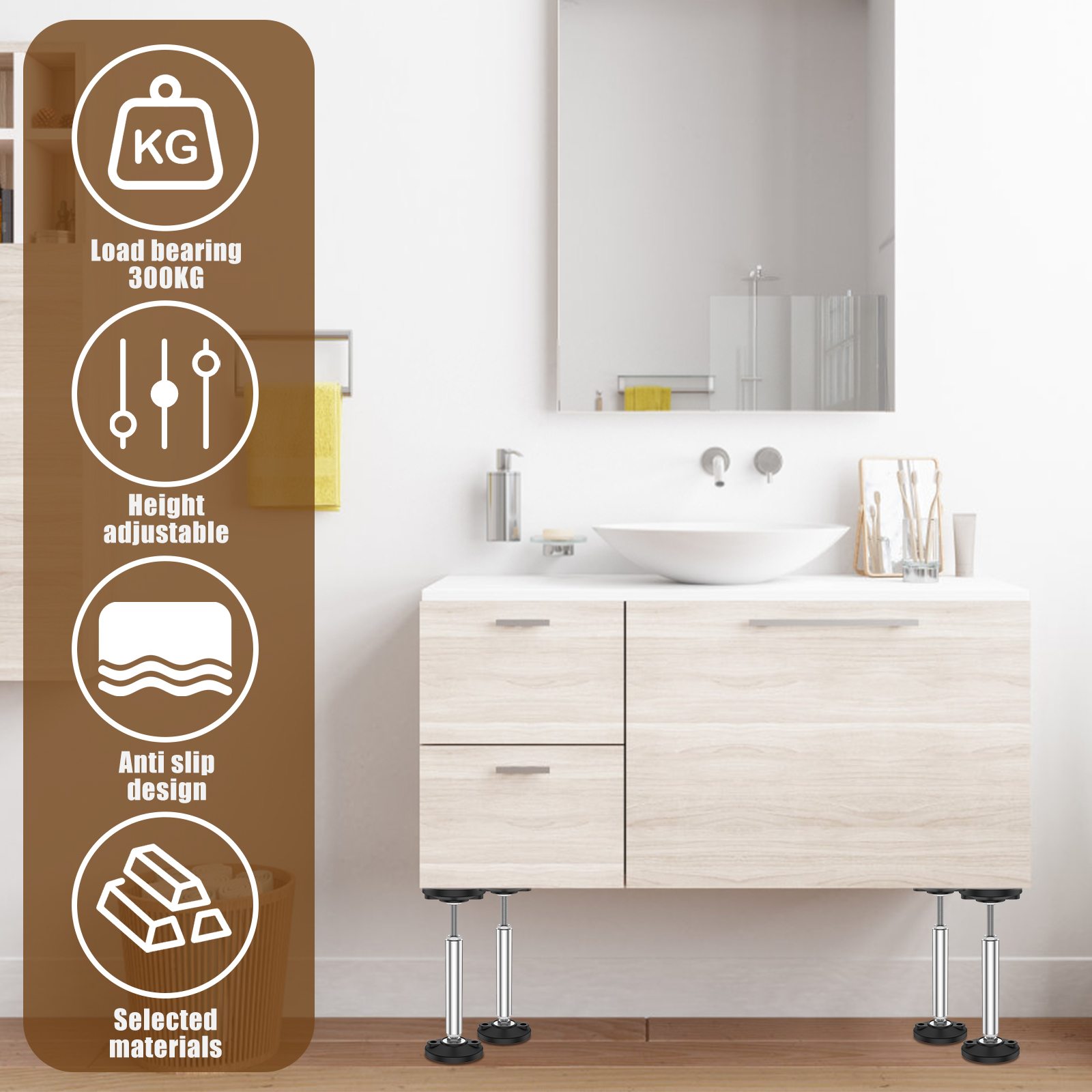 2Pcs Telescopic Support Rod Support Frame Jack 300kg Weight Capacity Adjustable height Furniture heightening legs