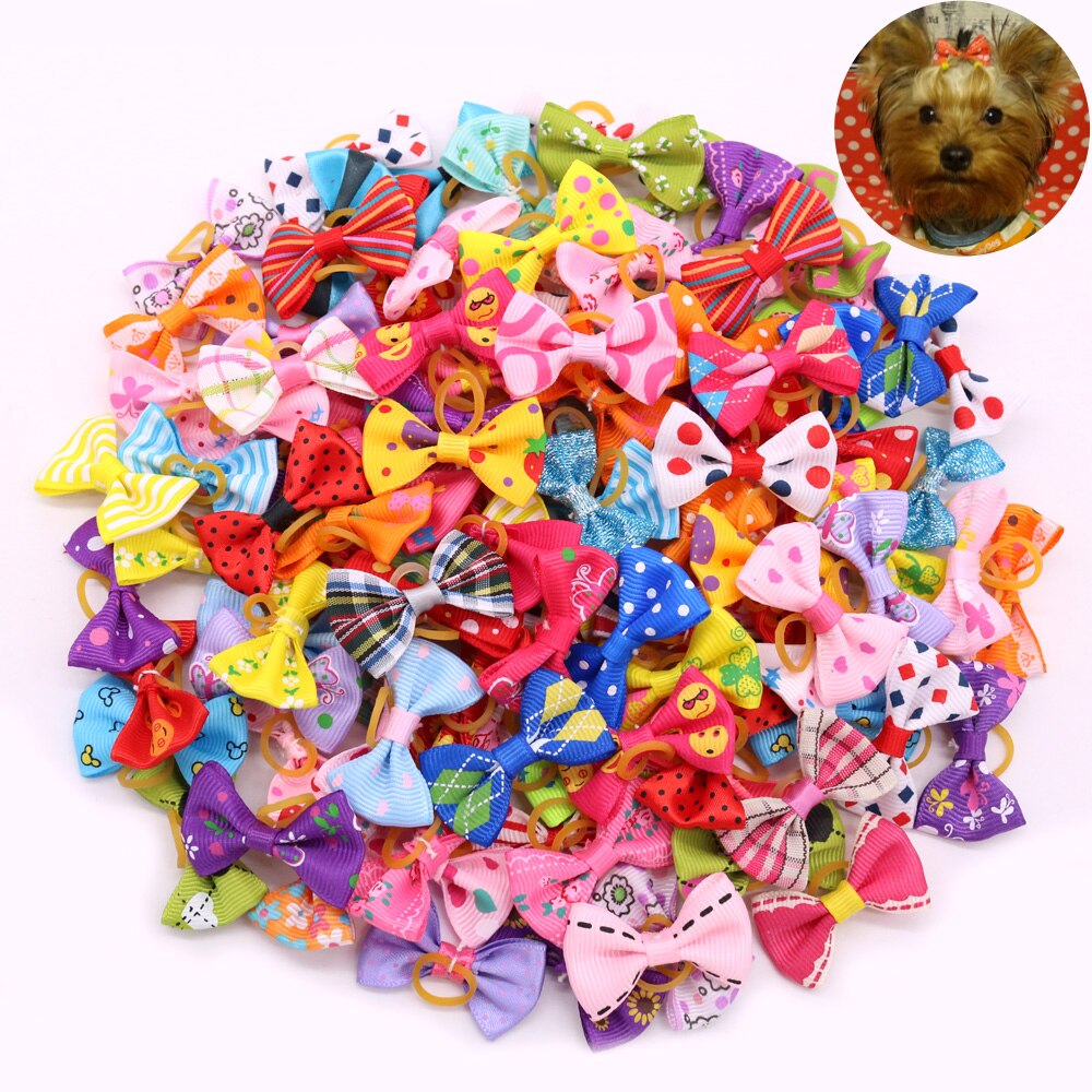 100Pcs Yorkshire Huisdier Puppy Hond Kat Haarelastiekjes Met Elastiekjes Hond Accessoires Grooming Bows Hond Kleine Topknot Huisdier levert