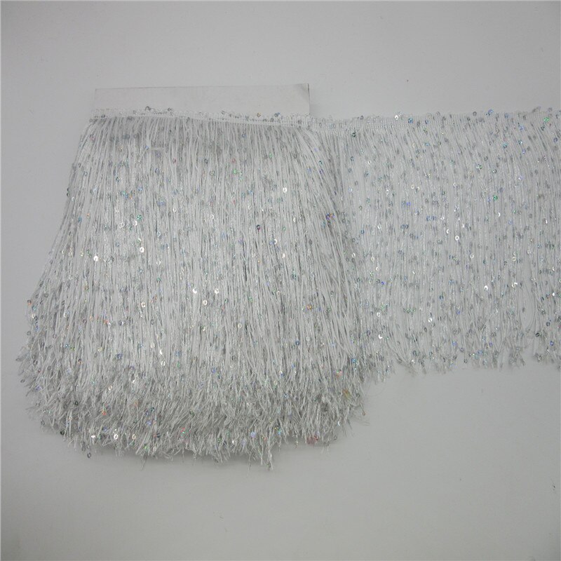 YY-tesco 1 Yard 20CM Long Polyester Sequins Tassel Fringe Lace Trim Ribbon Sew Latin Dress Stage Garment Curtain Accessories: White