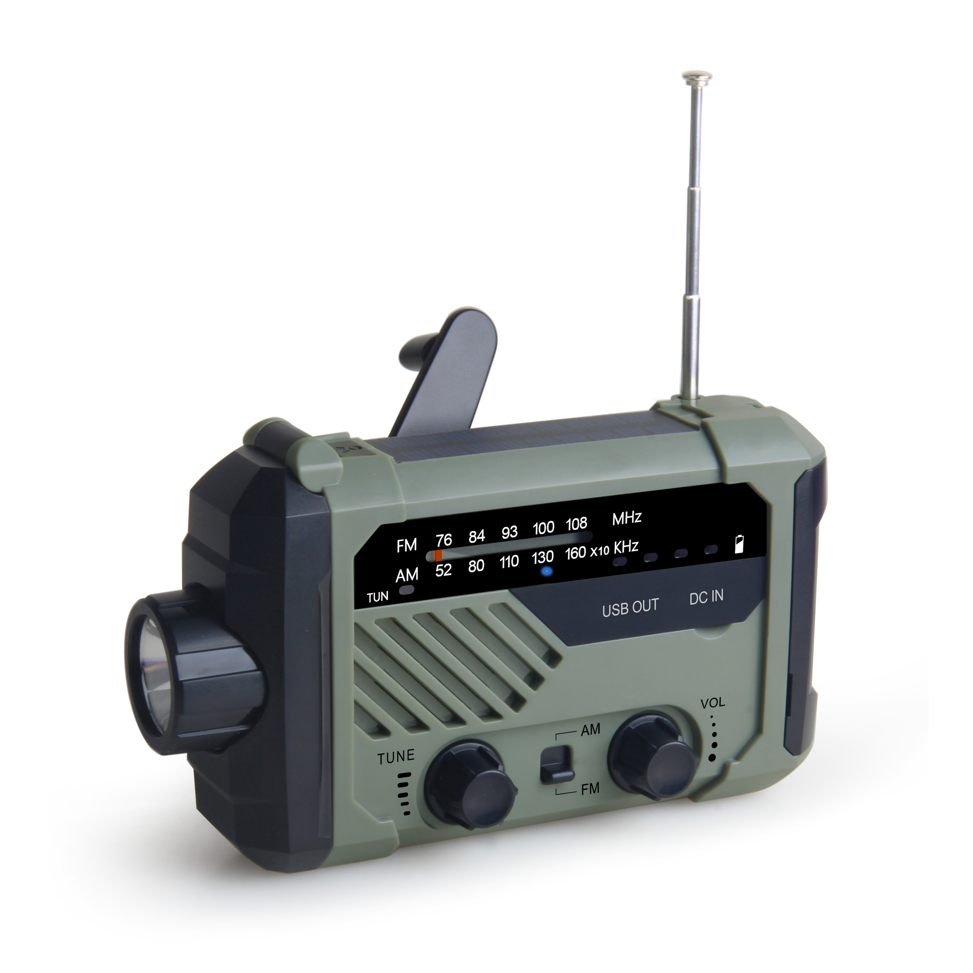 Emergency AM/ FM /NOAA Radio, Hand Crank Battery Operated Solar Radio with LED Flashlight, Desk Lamp,2000mAh Charger,SOS Alert: GREEN