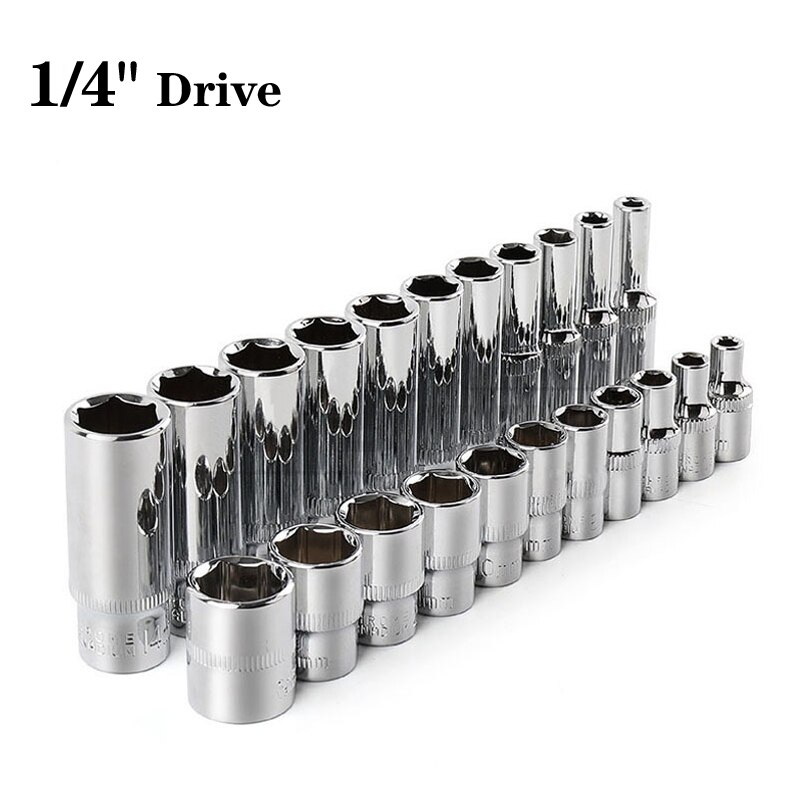 1/4" Drive Inch Hex Socket Wrench Head 25mm/50mm Long 6 Point Socket Set 4-14mm Nut Driver Wrench Ratchets Extension Socket Bar