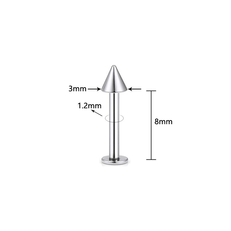 5Pcs/lot ragus Helix Bar 3mm Ball Stainless Steel Labret Lip Bar Rings Stud Cartilage Ear Piercing Body Jewelry: Steel Cone 1.2-8-3