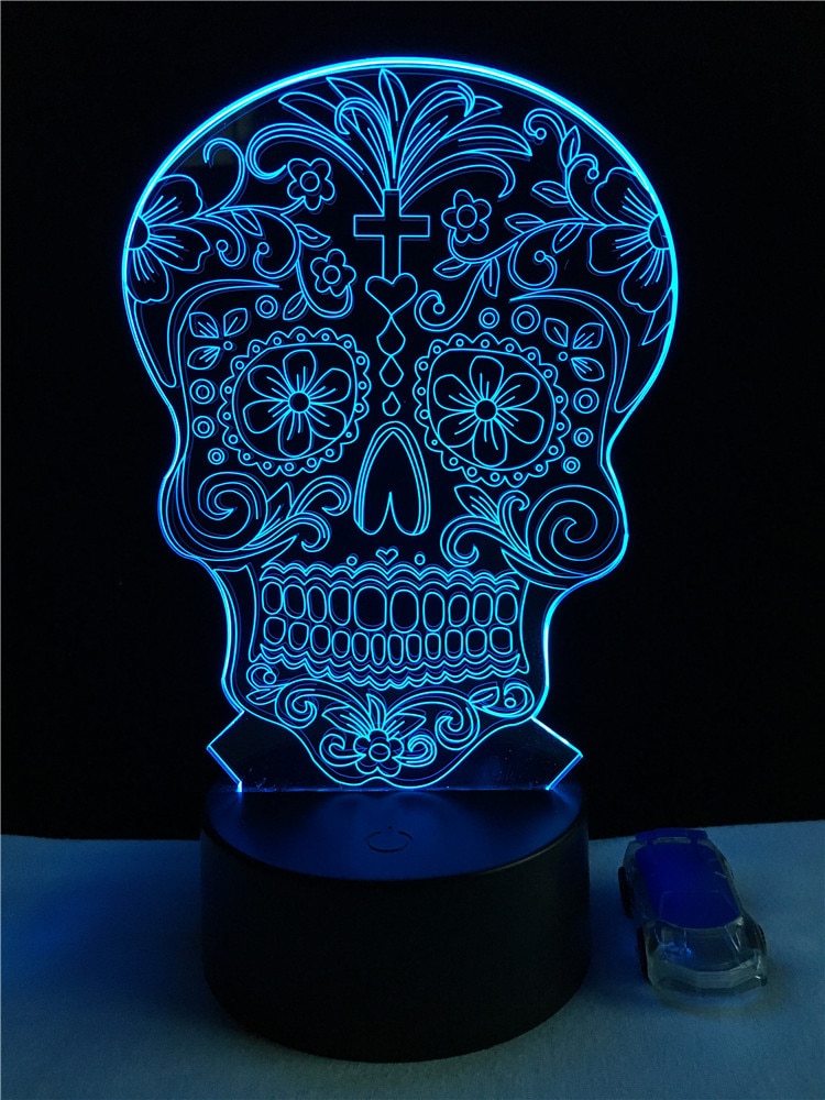 GAOPIN Creatieve Bloem Schedel Vormige 3D Lamplicht LED USB Stemming Nachtlampje Multicolor Touch of Remote Luminaria Veranderen Tafellamp
