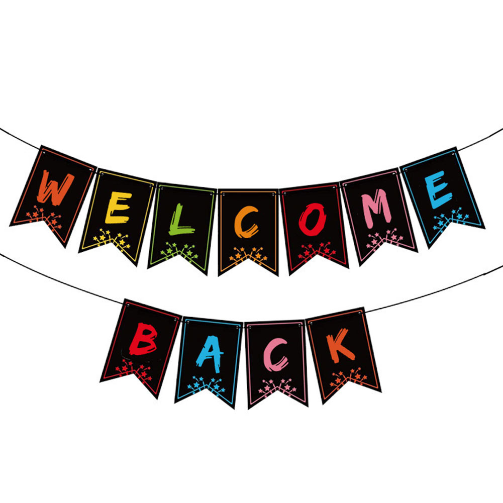 2pcs Welcome Back Banner Universal School Party Decor Hanging Home DIY Tool Art Craft Paper Sign Door Accessories Classroom