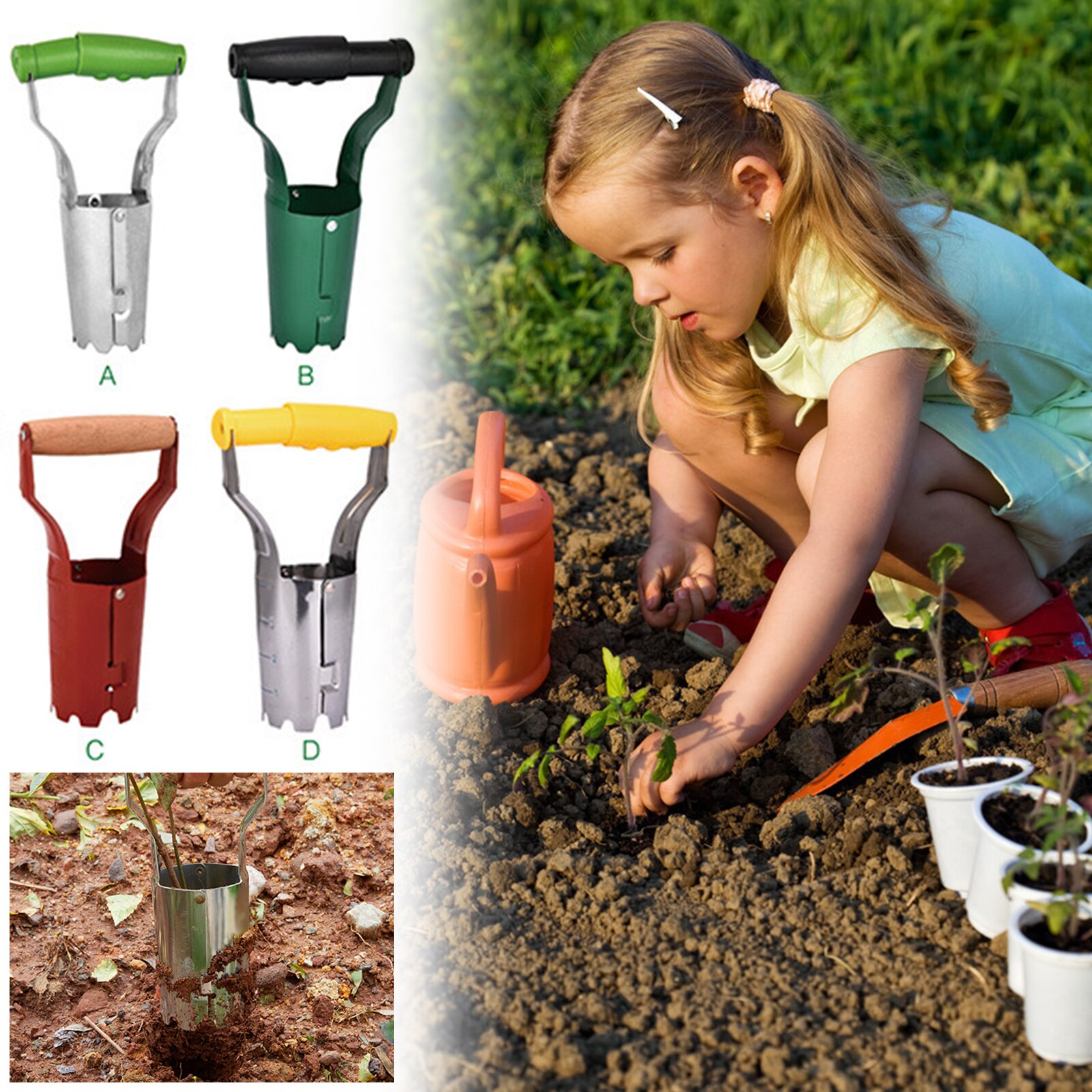 Seedling Dibber Transplanting Planting Tools Bulb Garden Transplantation Tool Hand Tool Set Bulb Transplanter With Spring Handle